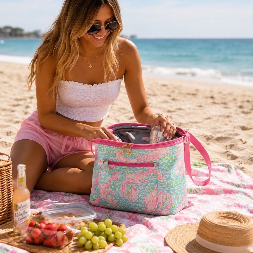 Lilly Pulitzer Lobstrah Roll Insulated Cooler Bag Lobster Beach Lunch Tote Pink
